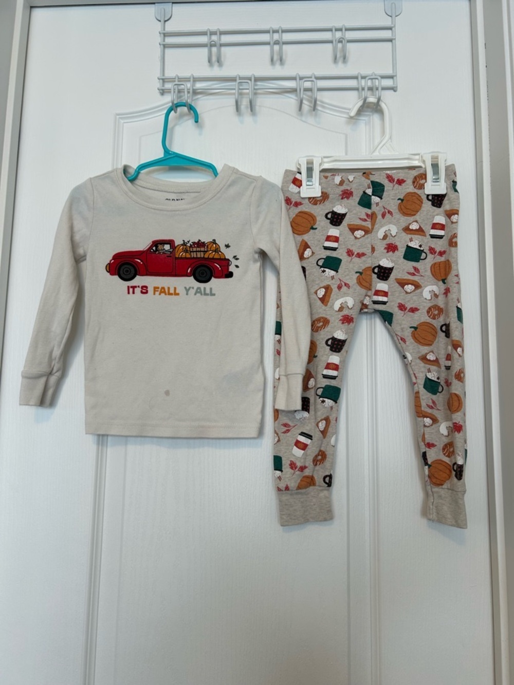 Kids Cream Fall Pajama Set with Red Truck Graphic